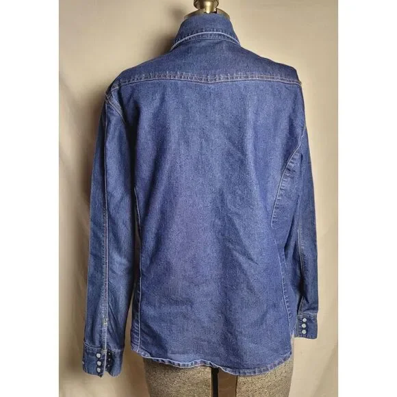 Levi's Western Pearl Snap Button Up Shirt‎ Womens Large L Dark Wash Denim - Picture 6 of 16
